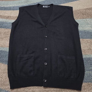 Cashmere Boutique 100% Cashmere Sweater Vest Mens XL Black Button Front